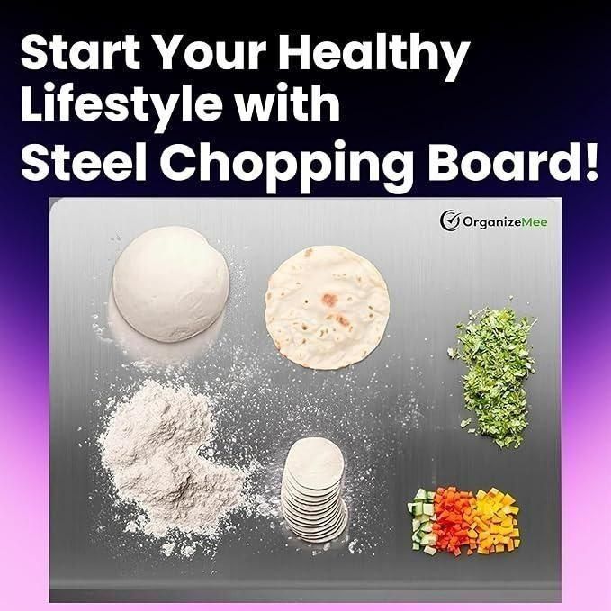 Super Kitchen Steel Chopping Board - Made for your Convenience | Cut Fruits | Cut Veggies | Make Rotis | Knead Doughs | Prepare Salads | Be Healthy
