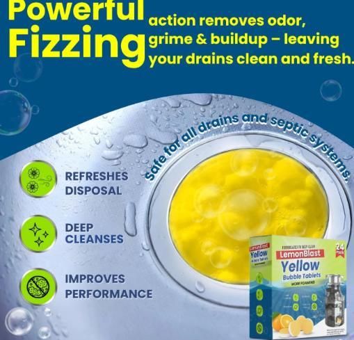 LemonBlast Yellow Bubble Tablets (24pc) | Deep Cleaning Bubble Action | Powerful Fizzing | Clean and Refreshing