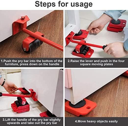 Furniture Lifter -Furniture Lifter Mover Tool Set Heavy Duty Furniture Shifting Lifting Moving Tool with Wheel Pads | Home Essential | No need to wait for carpenter